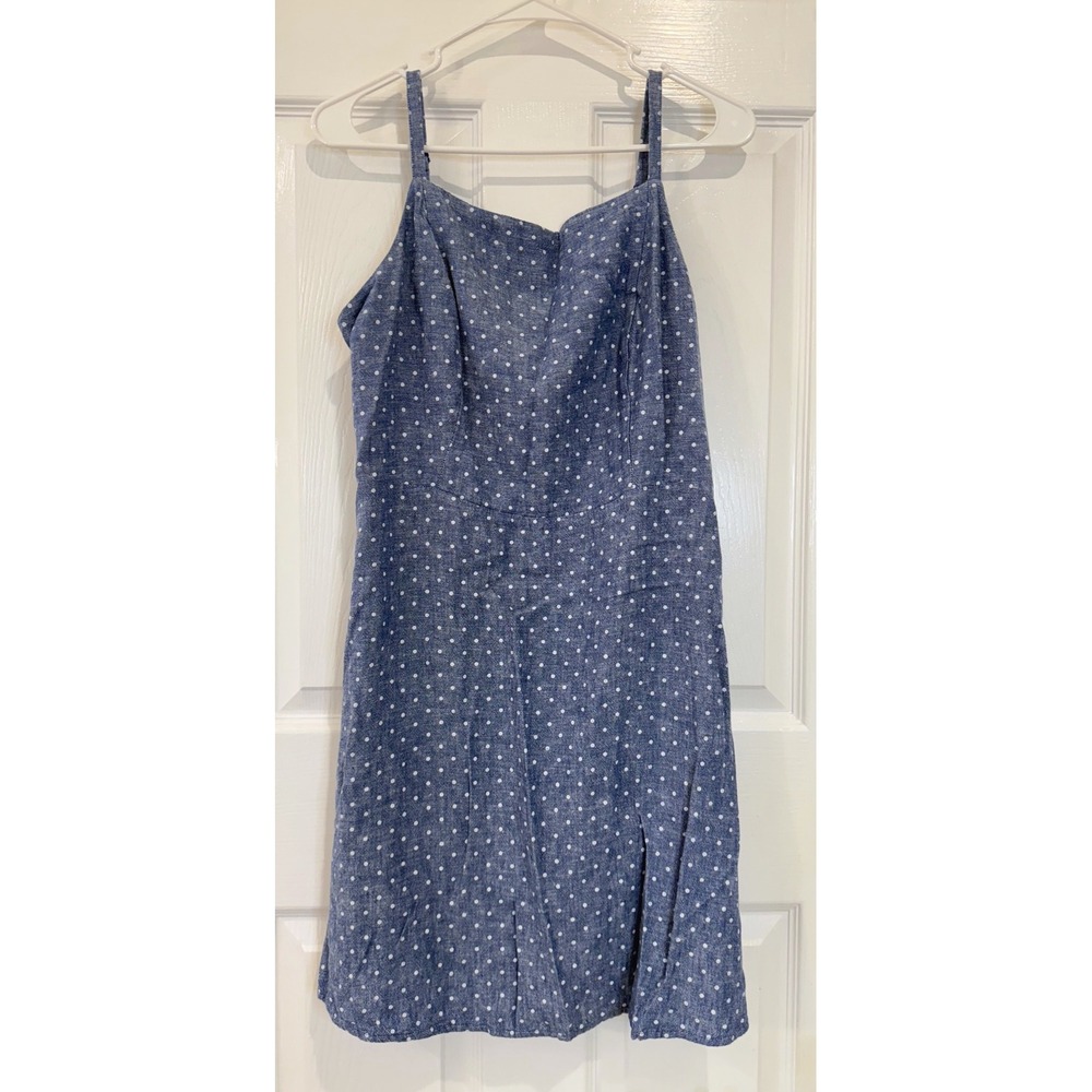 Old Navy Blueβ Polka Dot Linen Blend Sleeveless Dress Large Petite Casual